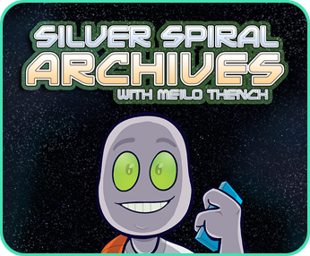 An image depicting a smiling alien character below the text "Silver Spiral Archives with Meilo Thench" to advertise the blog.